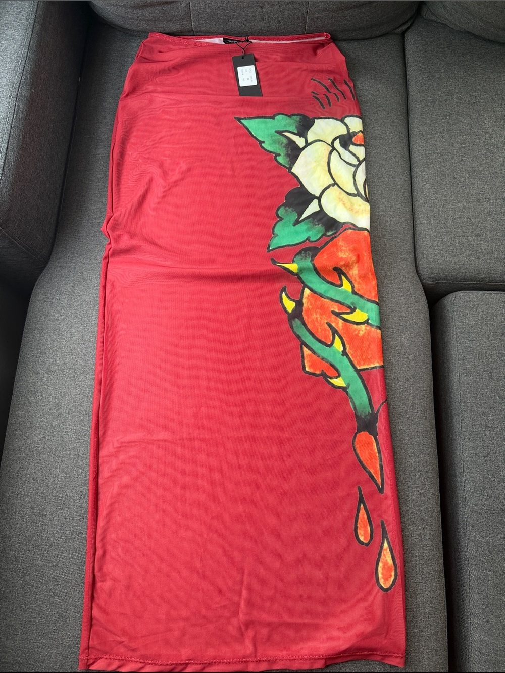 Ed Hardy Red 2 Piece Swim Cover Up Crop Top Maxi Skirt Set Y2K M NWT - Picture 11 of 13
